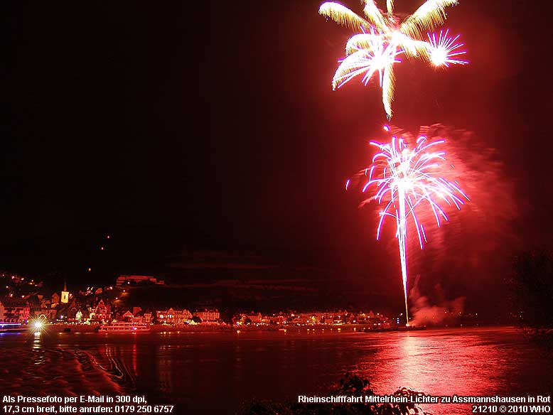 Firework round boat trip Rhine river lights